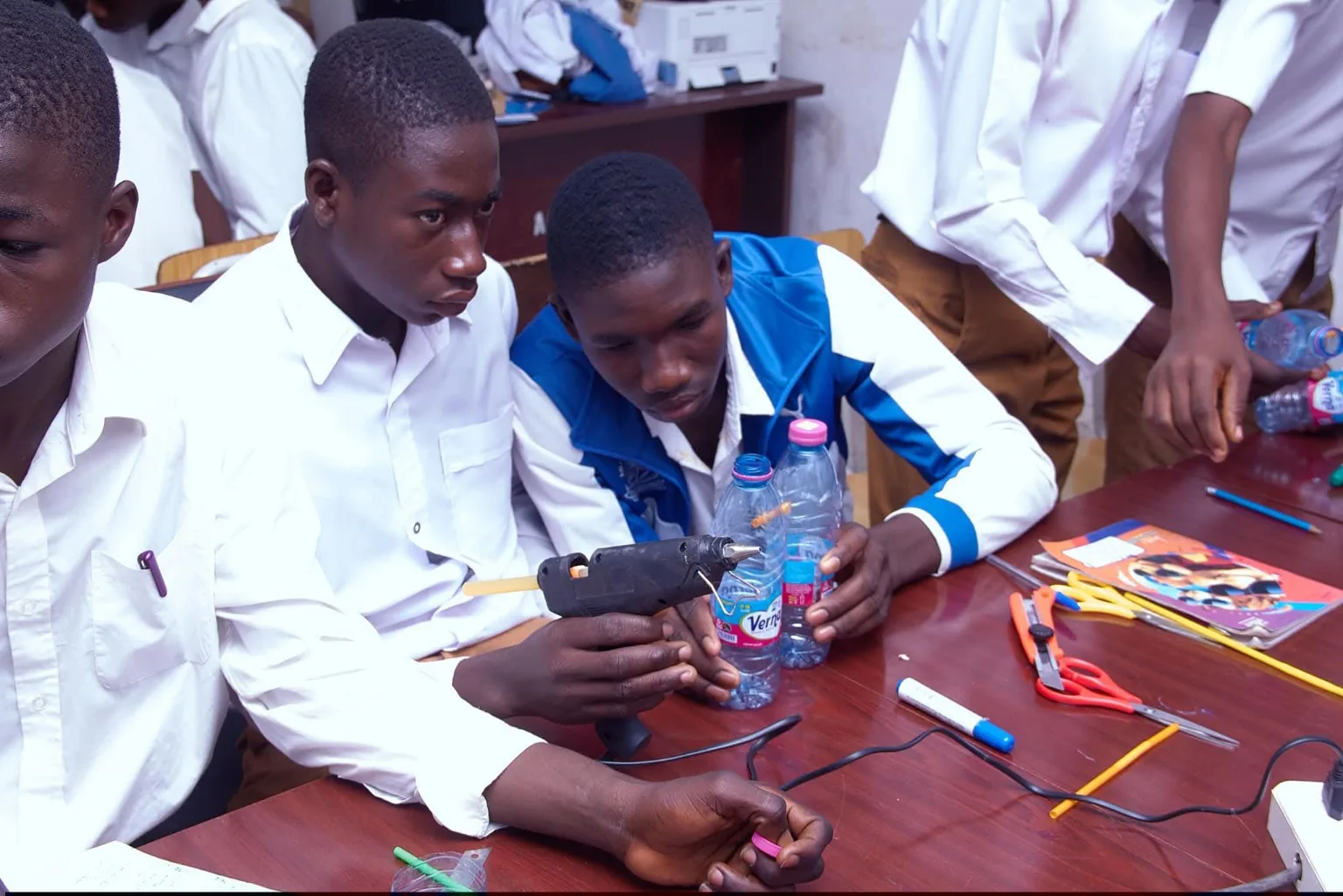Students taking part in a collaborative STEM workshop